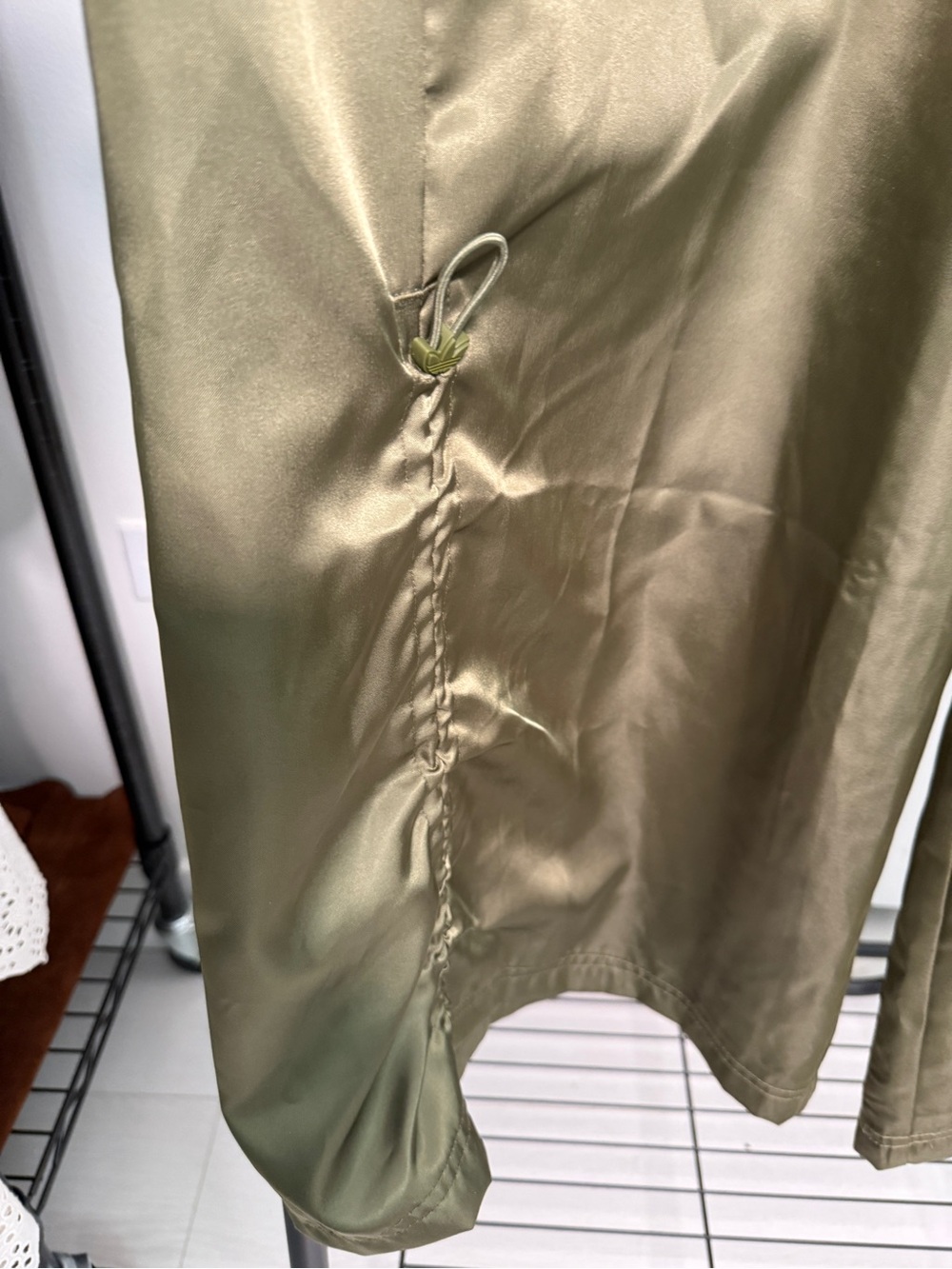 adidas Olive Green Satin Wide-Leg Track Pants - Picture 3 of 8